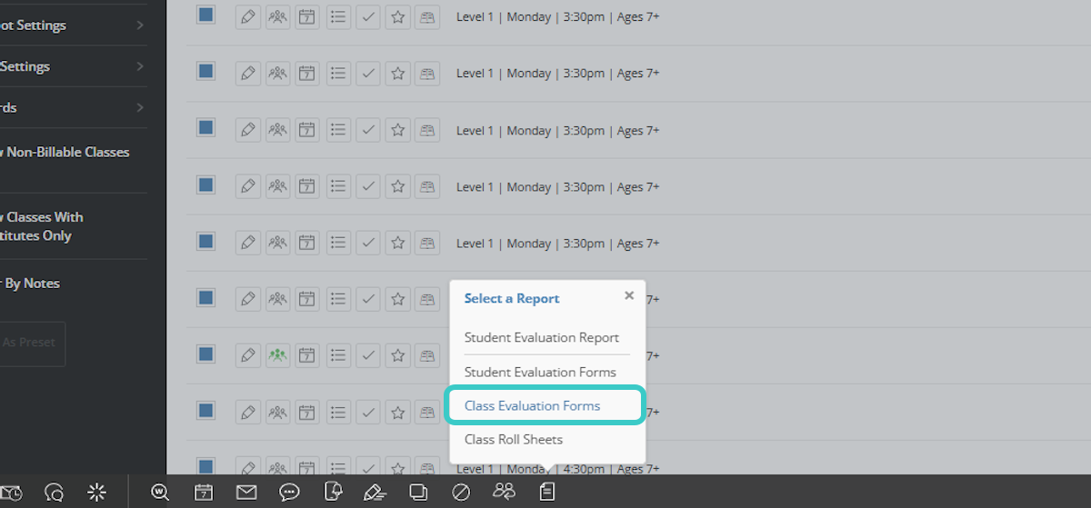 Step 3b: Click Reports, then Class Evaluation Forms